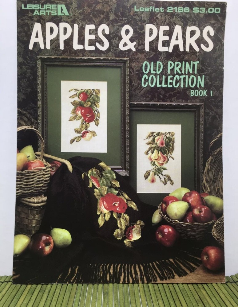 Two Vintage Framed Apples🍎& Pears🍐 Counted Cross Stitch