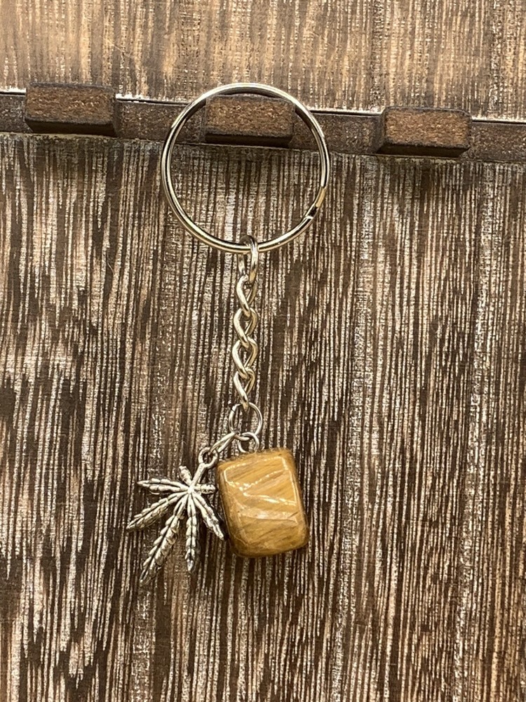 Tiger’s Eye Crystal & Pot Leaf Keychain
