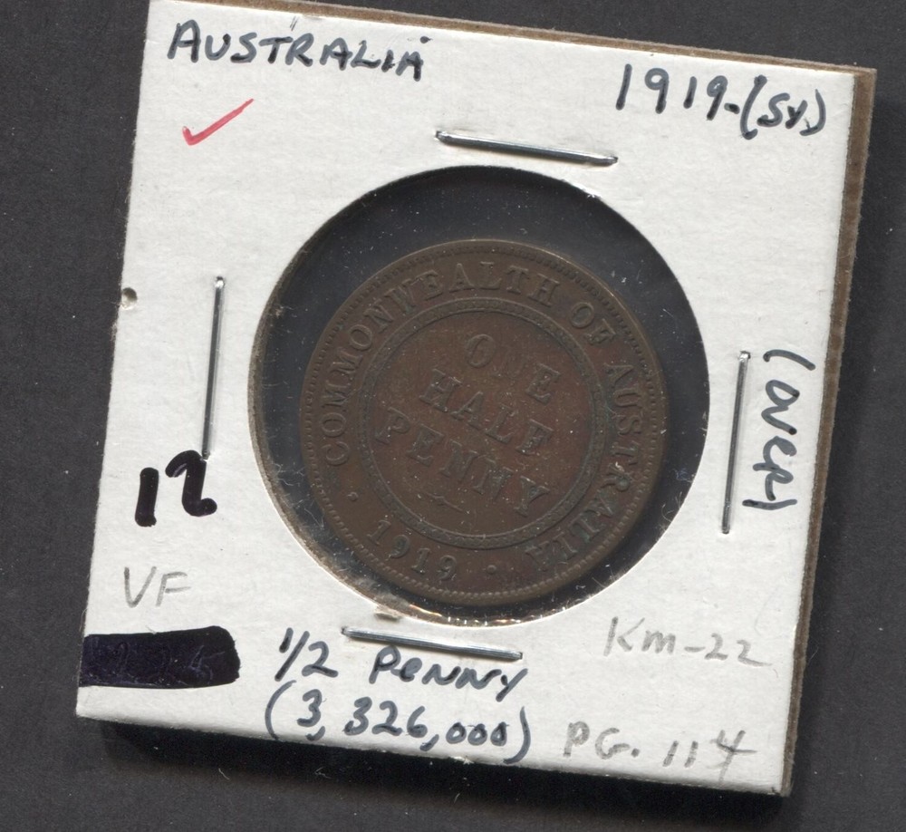 1919-Australia-VF-KM-22-1/2 Penny