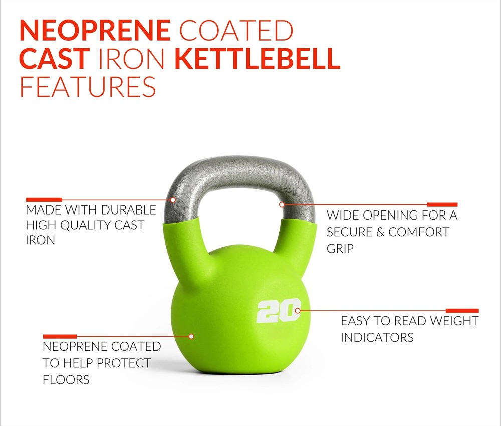 20lb Neoprene Coated Kettlebell, Green