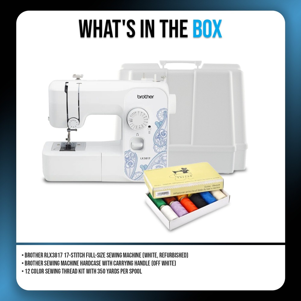 Brother RLX3817 17-Stitch Full-Size Sewing Machine Bundle (White, Refurbished)