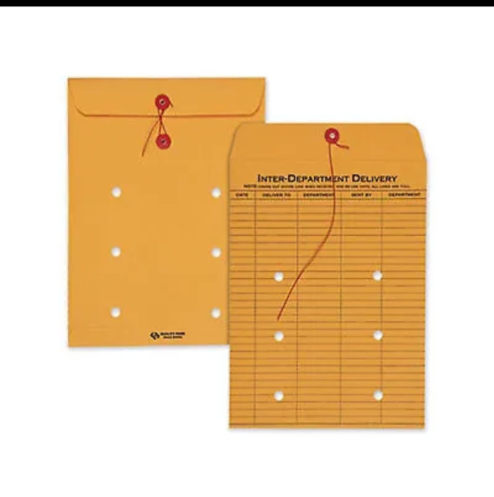 Quality Part Envelopes Brown Kraft 9X12" QUA63462 String Button Qty 100.