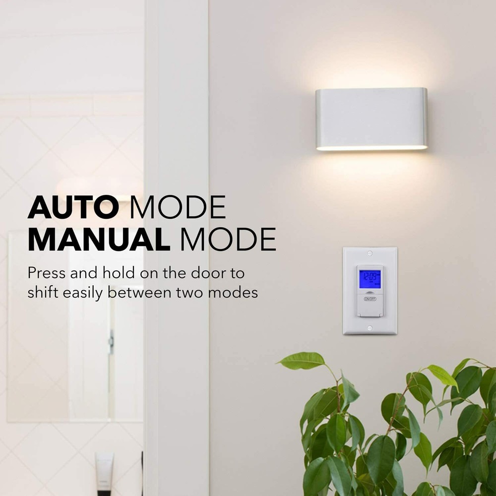 BN-LINK Programmable In-Wall Digital Timer Switch Blue Backlight 7-Day,15A,125V