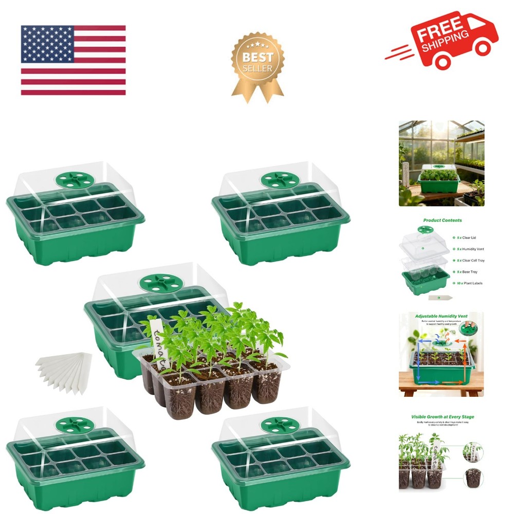 5-Pack Seed Starter Trays, Seed Starter Kit with Adjustable Humidity Dome and...