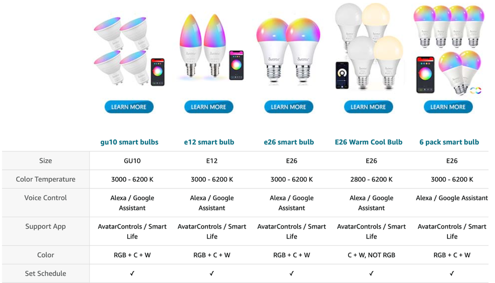 4 Pack Smart Light Bulb APP WiFi LED Lighting Work Alexa&Google E26 8W 800LM