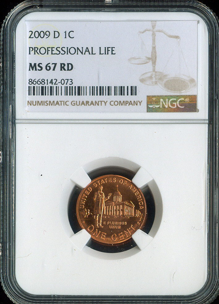 2009-D Professional Life Lincoln Cent NGC MS67 RD Quality