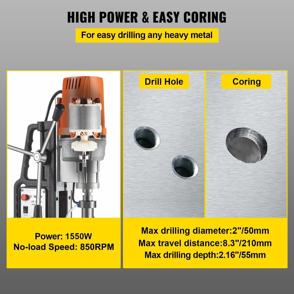 1550W Fixed Position Magnetic Drill 850 RPM 2'' Work 13 kN Force