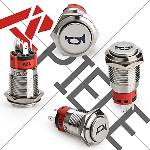 16mm 12V Momentary Speaker Horn Push Button Toggle Switch Blue/ Silver Shell