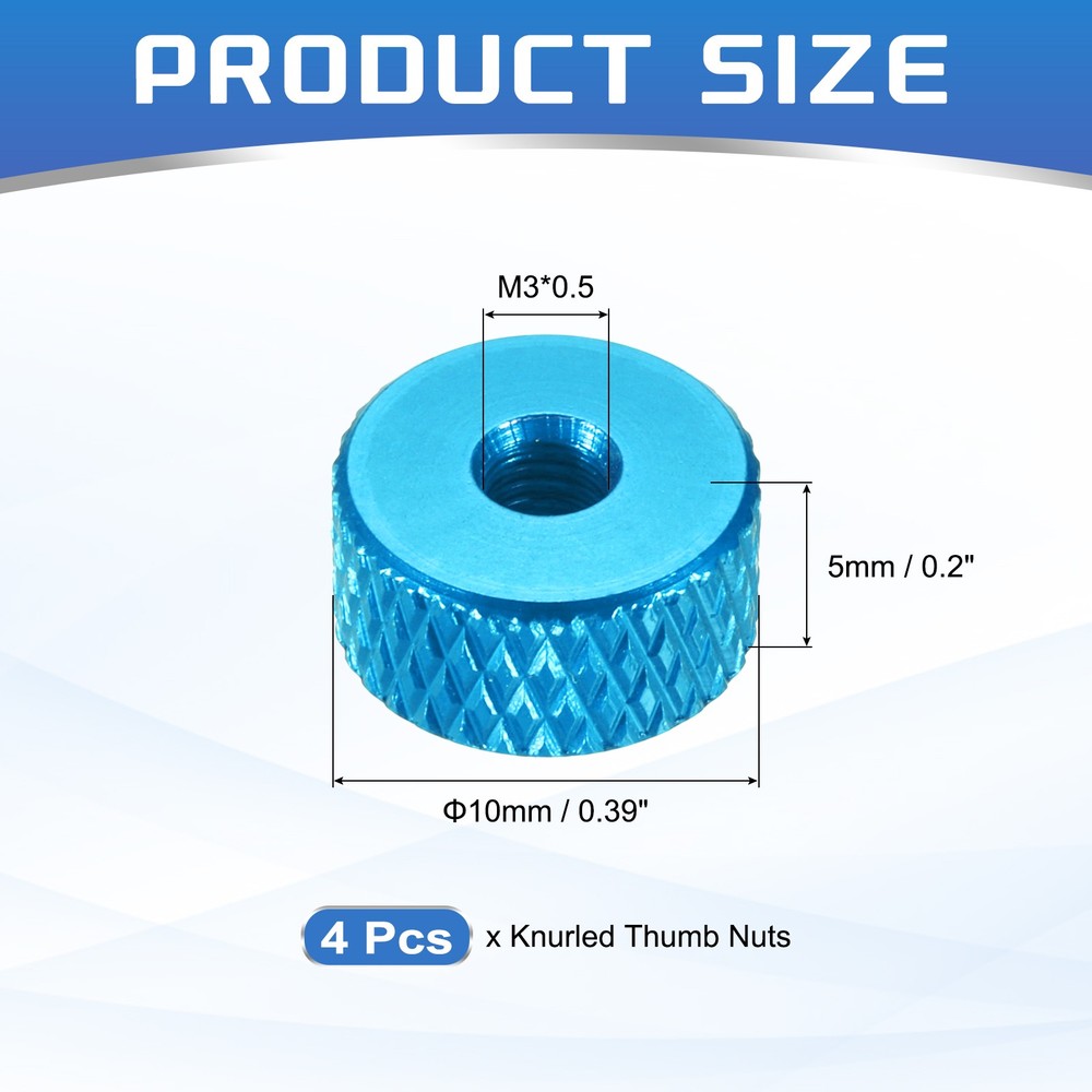 4Pcs M3x10mmx5mm Knurled Thumb Nuts, Sky Blue