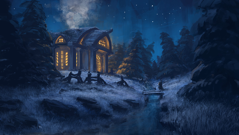 Landscape  art winter night Custom Gaming Mat Desk