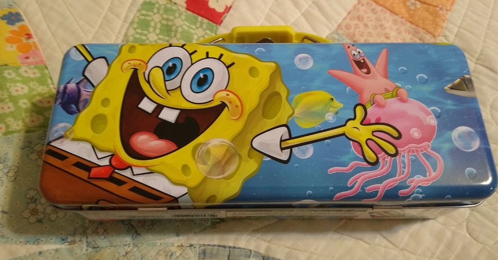 SpongeBob SquarePants Tin Tool Box Handle Latch/Hinge NEW Pencil Box Storage 🆕