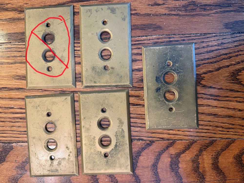Vintage Brass Single Push Button Switch Plate #1
