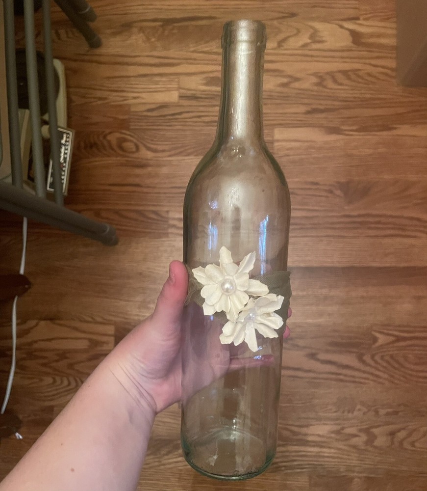 Pretty Rustic Wine Bottle Centerpiece -Hand Made