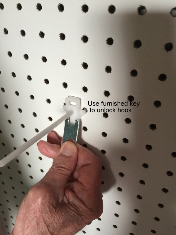 (20 PACK) 4 Inch Locking Black Plastic Pegboard Peg Hooks (20 Locks, 2 Keys Inc)