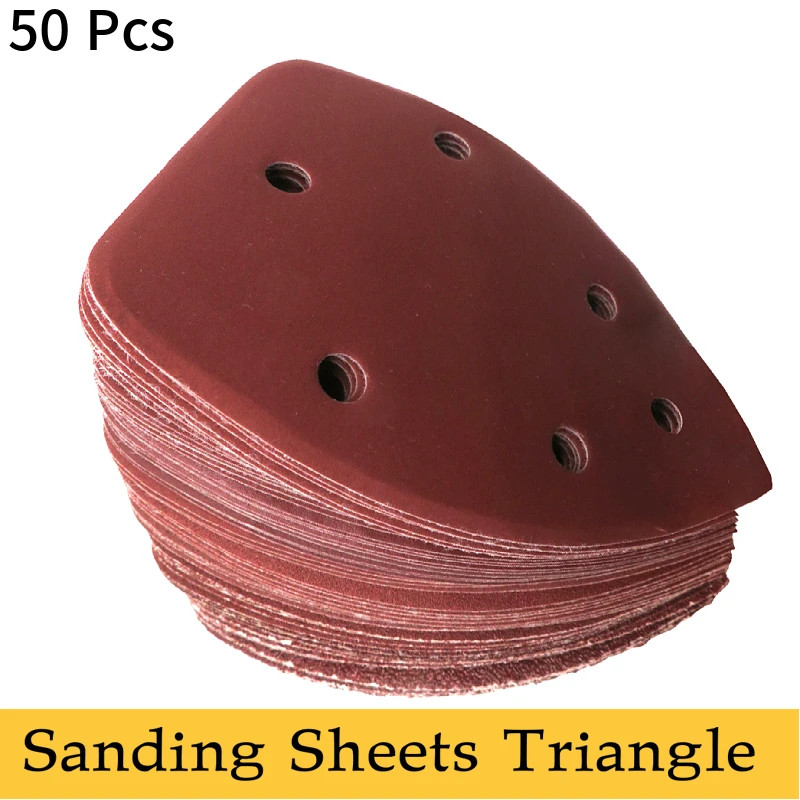 50PCS 140*98*mm 6 Hole Sanding Sheets Triangle Mouse Detail Sandpaper Hook & Loo