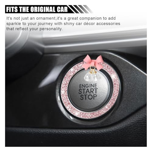 Bling Diamond Car Engine Start Stop Button Decoration Ring, Crystal Pink