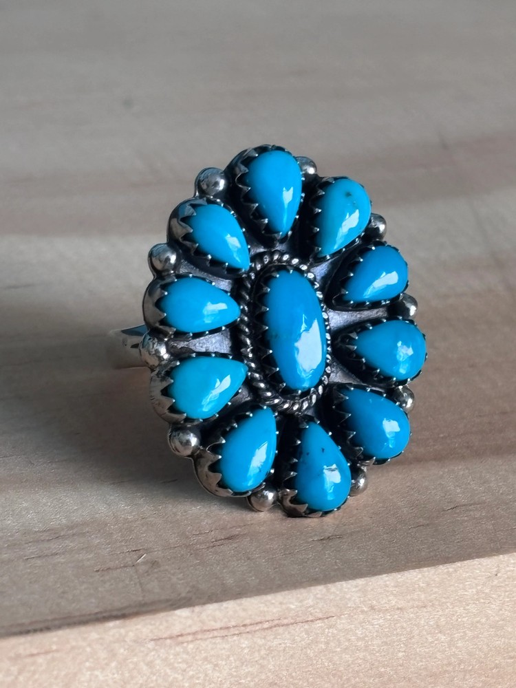 Kingman Turquoise Cluster Ring Size 9 | 925 Sterling Silver