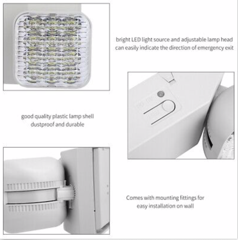 LED Emergency Exit Light Battery Backup & Adjustable Two Heads, UL 924-Listed