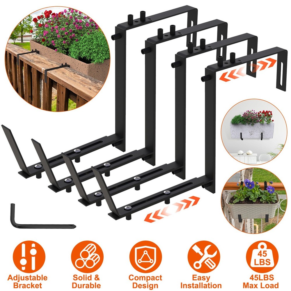 4PACK Window Box Holders Adjustable Planter Box Iron Brackets Flower Box Outdoor