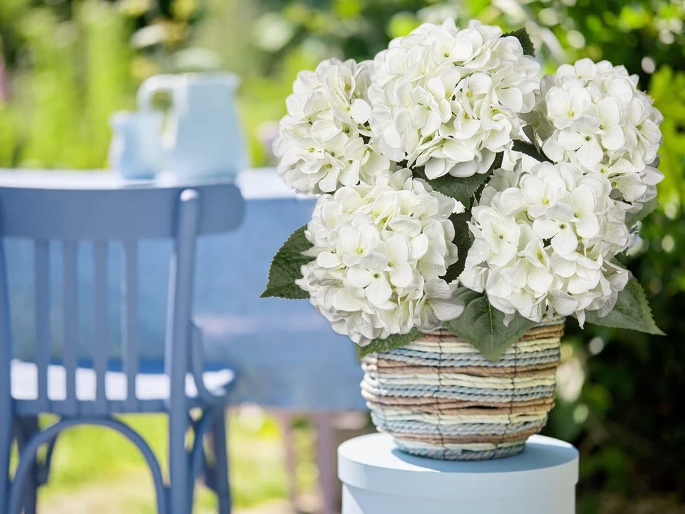 White Hydrangea Artificial Flowers Large Artificial Hydrangeas Silk Flower fo...