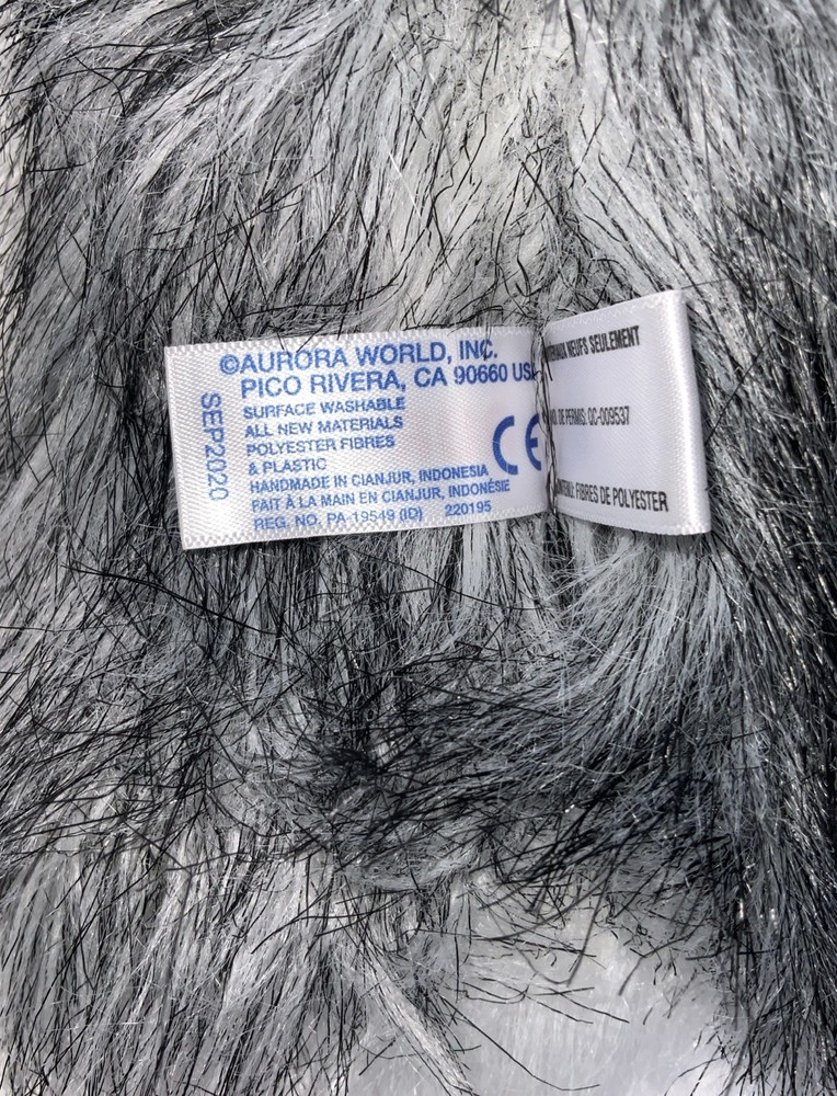AURORA Gray White Wolf 10" Plush Hand Puppet