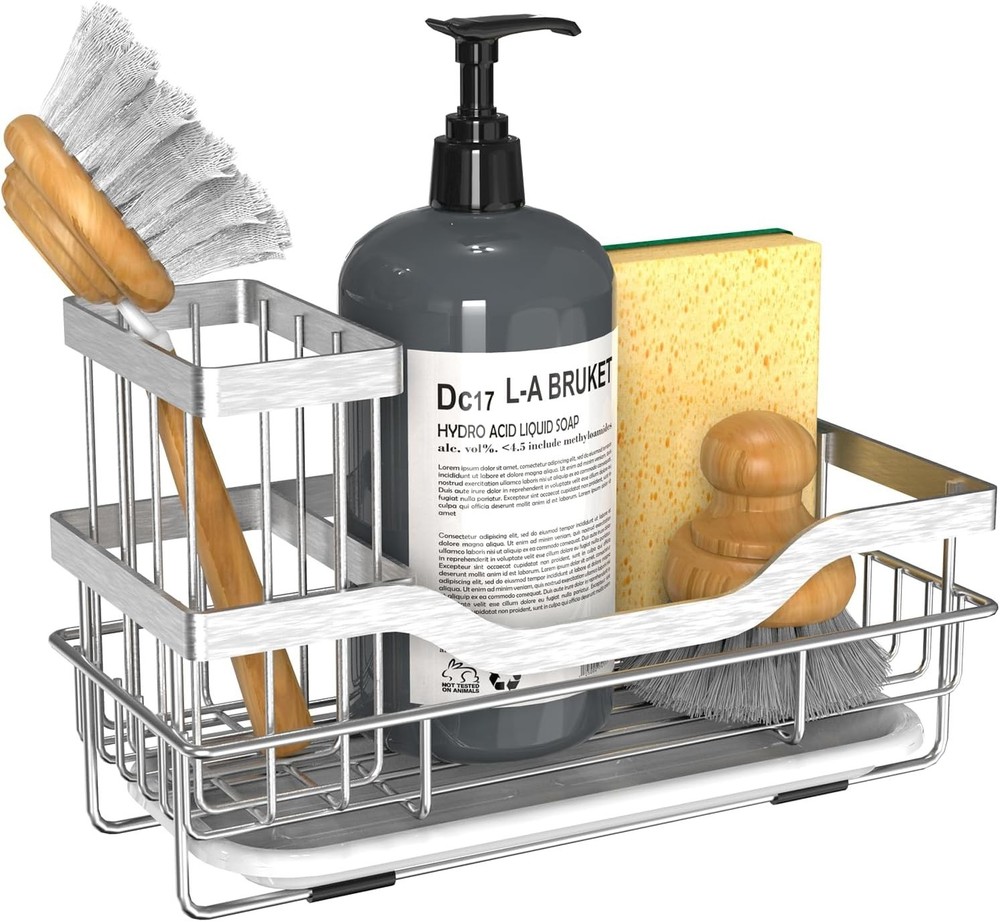 Rustproof Kitchen Sink Organizer and Sponge Caddy with Detachable Brush HolderHY