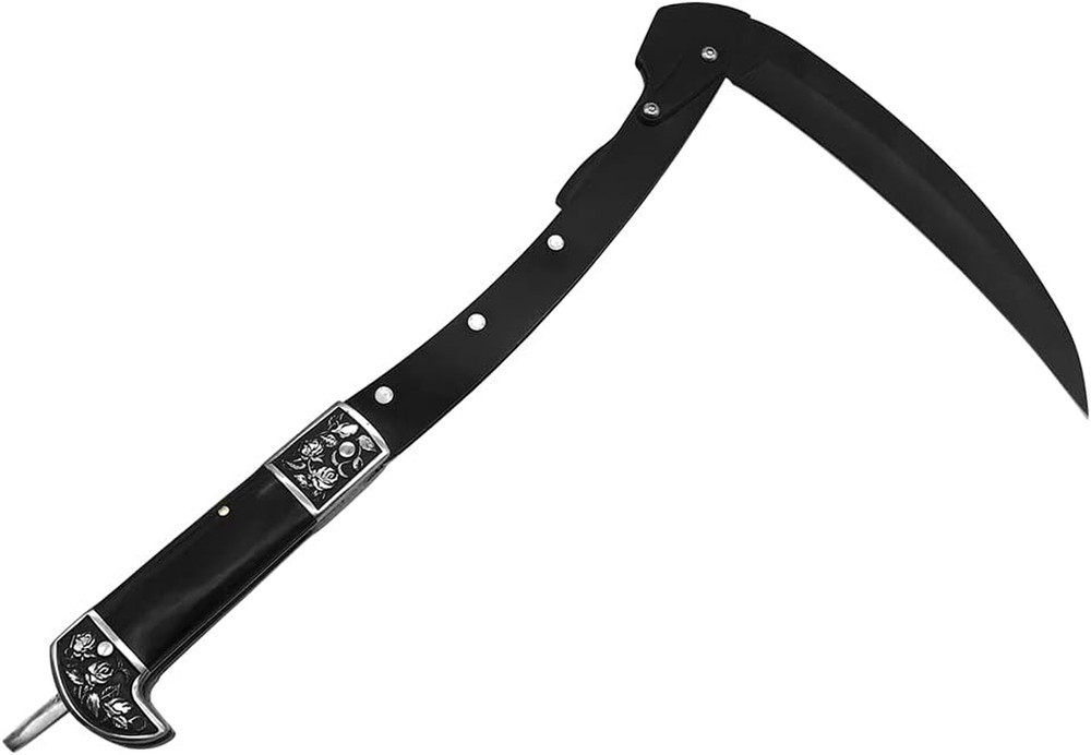 All-Black Sharp Edge Folding Scythe with Wooden Handle - Two Section Safety Sick