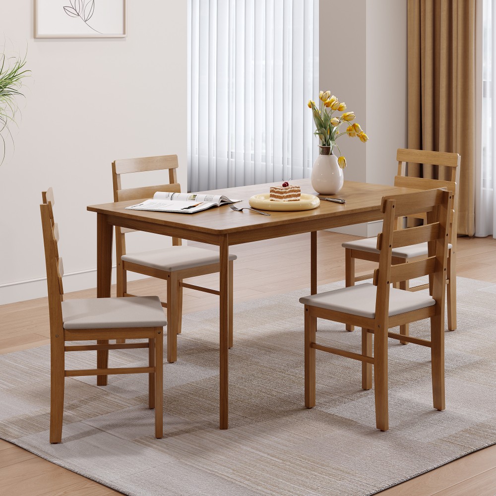Solid Wood Dining Table And Chair Set Table and Chair Set 1 Table 4 Back