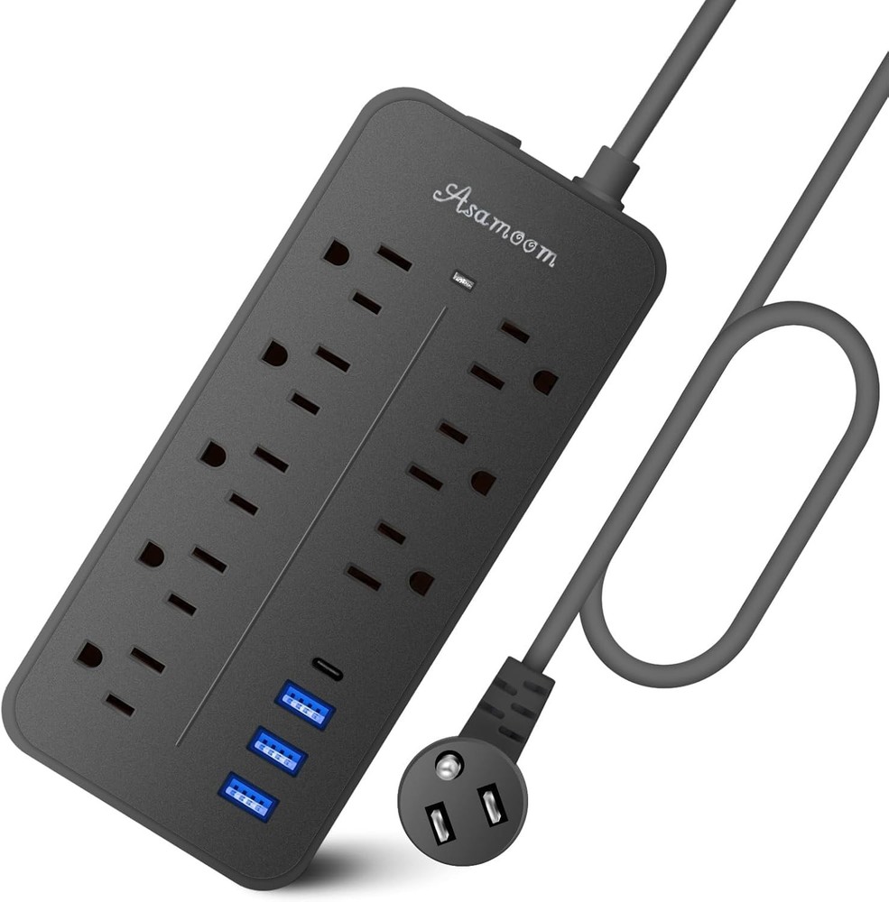 20FT Surge Protector Extension Cord with Flat Plug, 8 Outlets, 3 USB A & 1 USB-C
