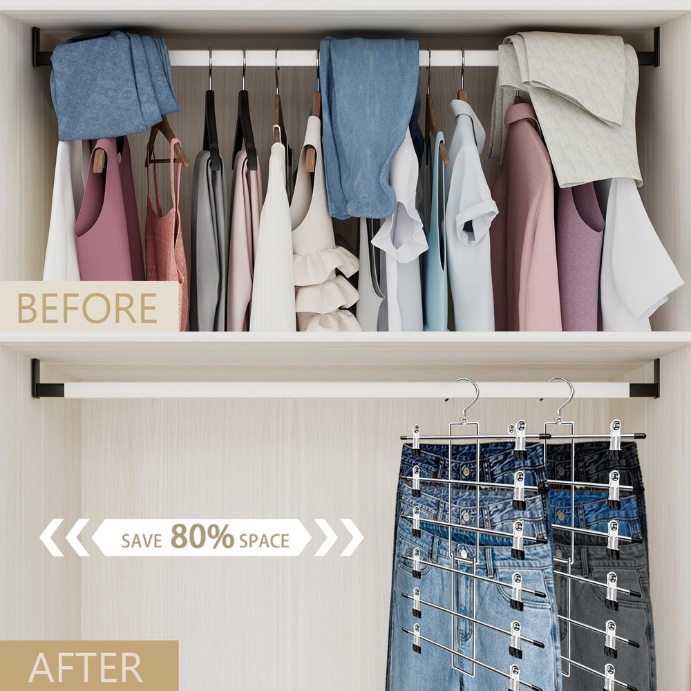 Pants Hangers with Clips,Space Saving Hanging Closet 1pack, Silver