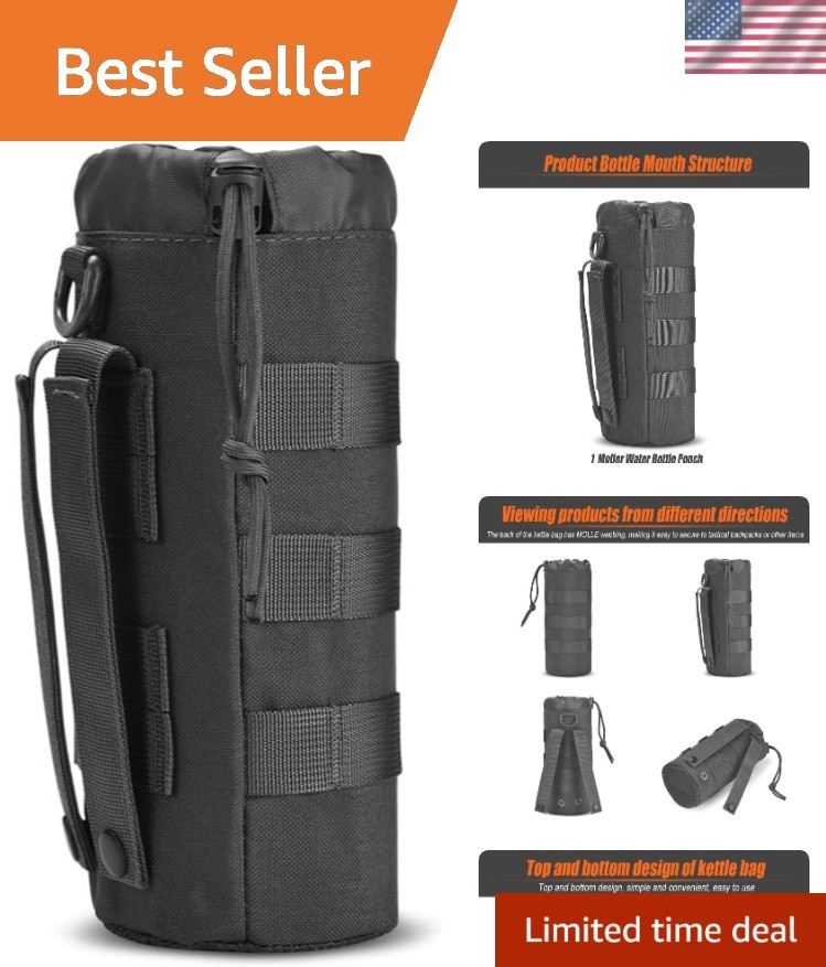 Molle-Compatible Water Bottle Pouch with Adjustable Drawstring for Adventure