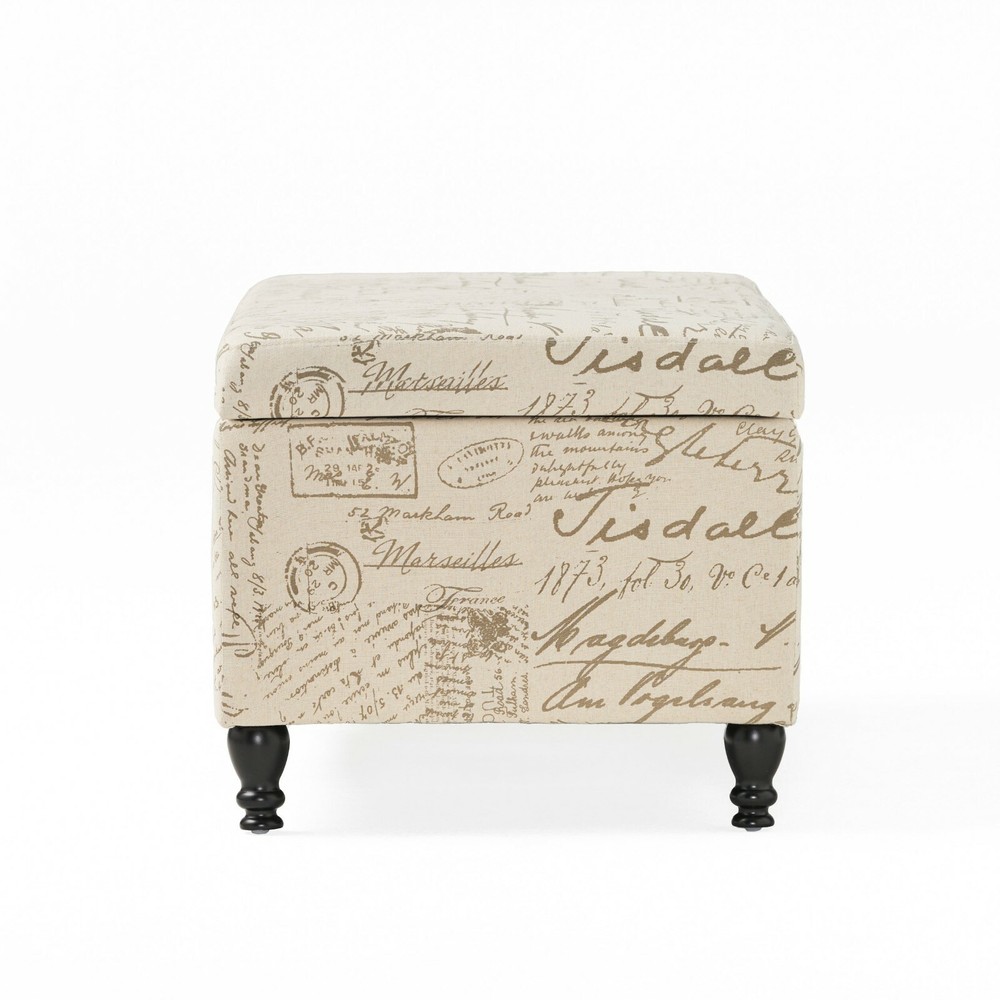 Kingsbury Fabric Storage Ottoman Bench with French Script