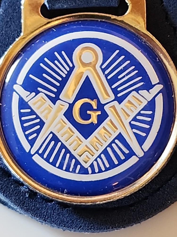 New Vintage Blue Leather Masonic Keychain