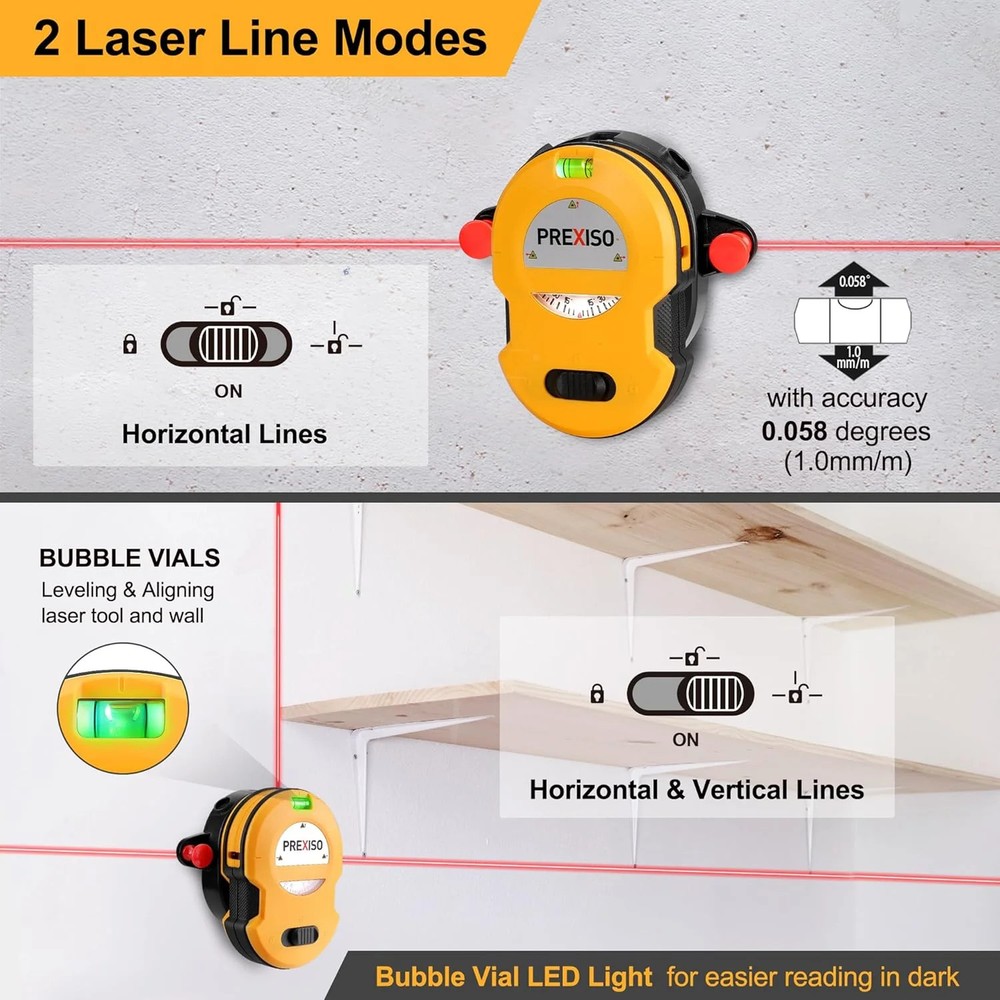 Multi Surface Laser Level LED Light Vial, 30Ft Horizontal & Vertical Lin