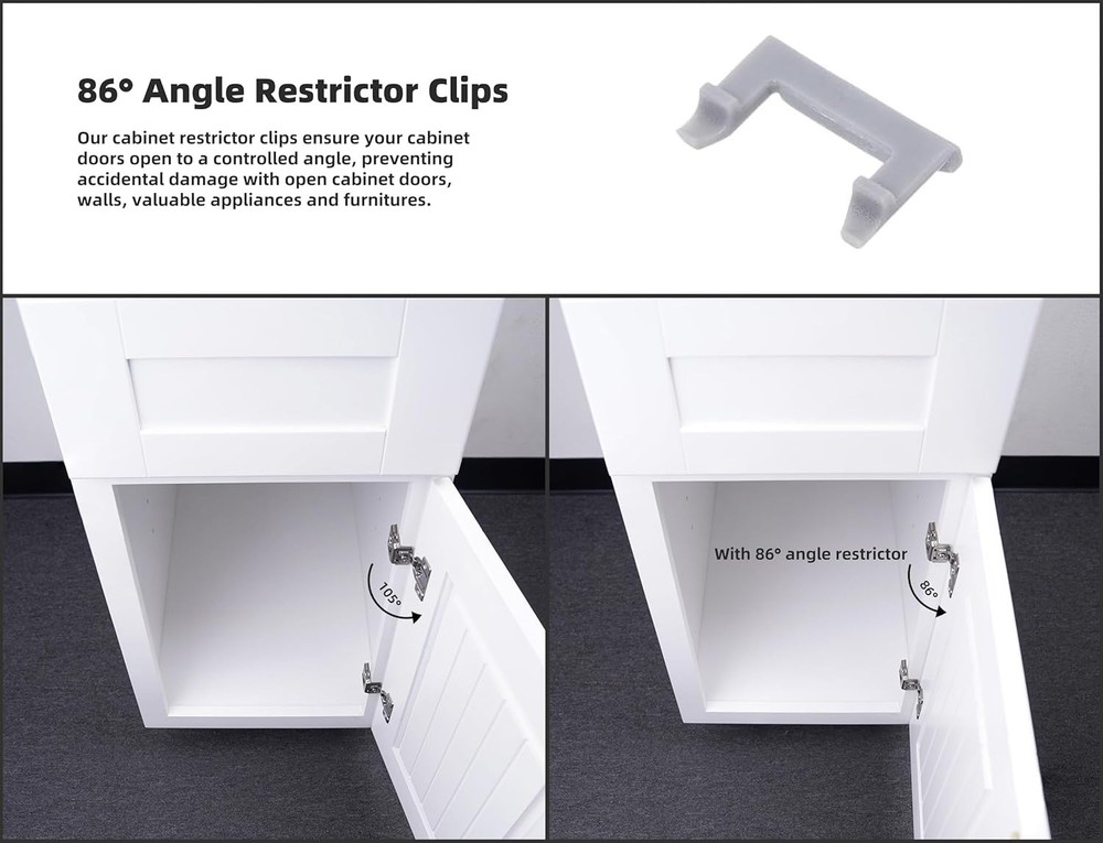 Durable 86° Angle Cabinet Hinge Restrictor Clips - 20 Pack for Safety Control