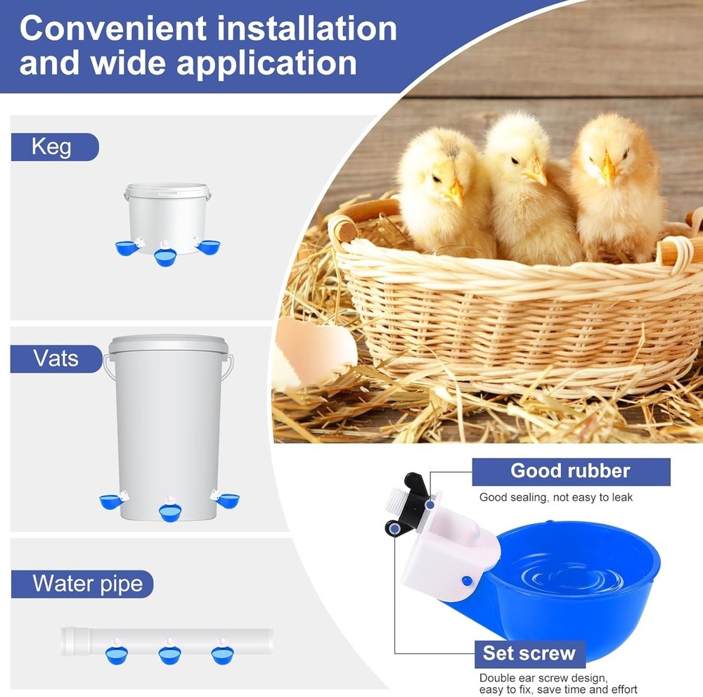 Reliable Automatic Poultry Waterer System - 8 Blue Cups for Consistent Hydration