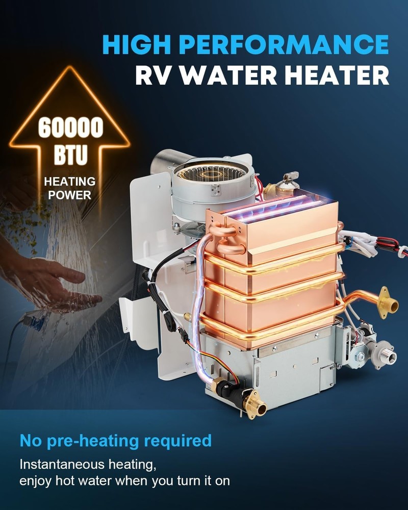Kohree RV Tankless Water Heater, Upgraded 60,000 BTU RV Water Heater with 15 x 1