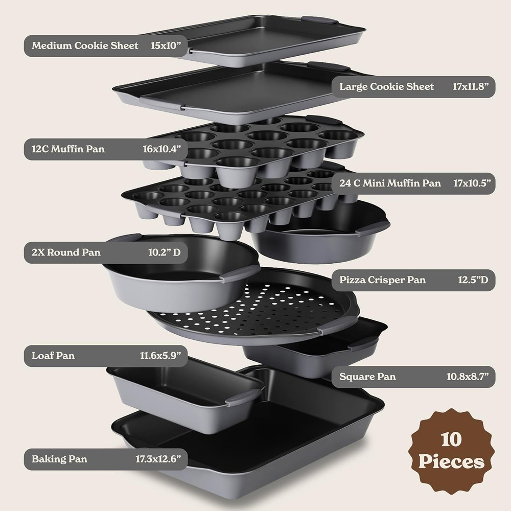10 Pc Nonstick Stackable Bakeware Set Heavy Duty Baking Pans