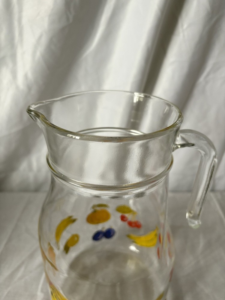 Large Vintage Glass Pitcher with Removable Ice Column | Fruit Pattern