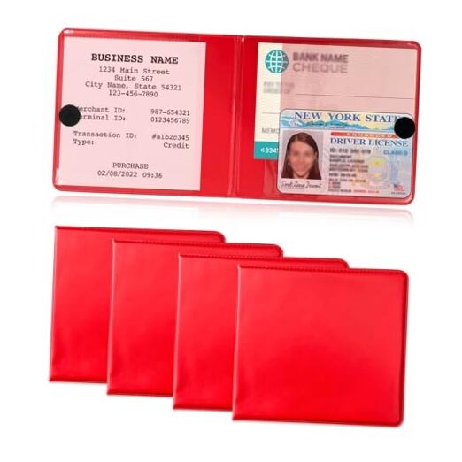 Car Registration Insurance Holder, Essential Auto Card Glove Box 4 PCS Red