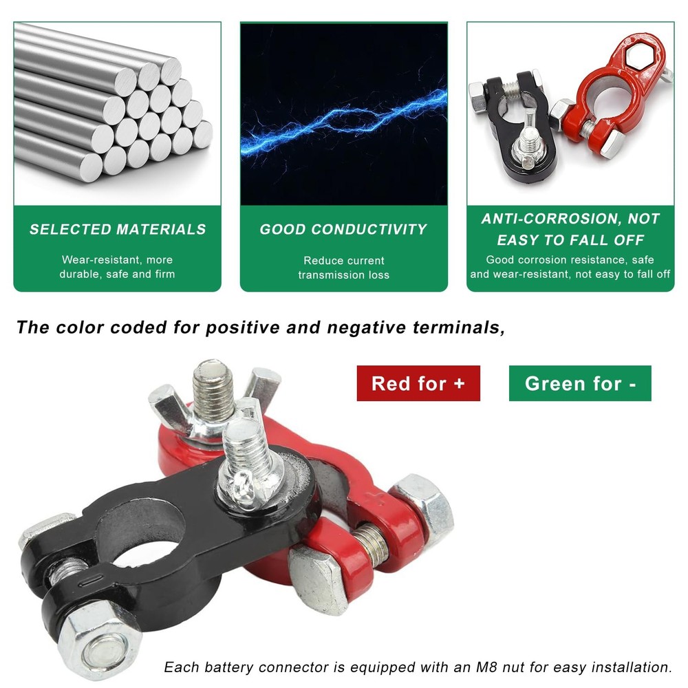Top Post Battery Terminal Connectors Negative and Positive Battery Cable Adapter