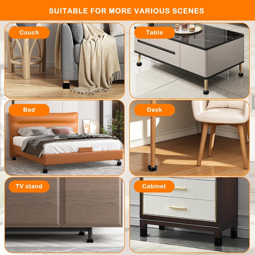 Furniture Risers Adjustable Heavy Duty 8 Pack 1", 2", 3" Black Stackable