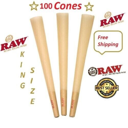 Authentic Raw King Size pre rolled Unbleached 100 Cone With Filter tips