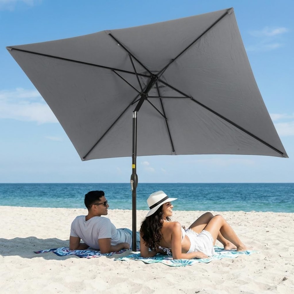 Wisteria Lane Patio Umbrella, Rectangular Metal Pole Grey