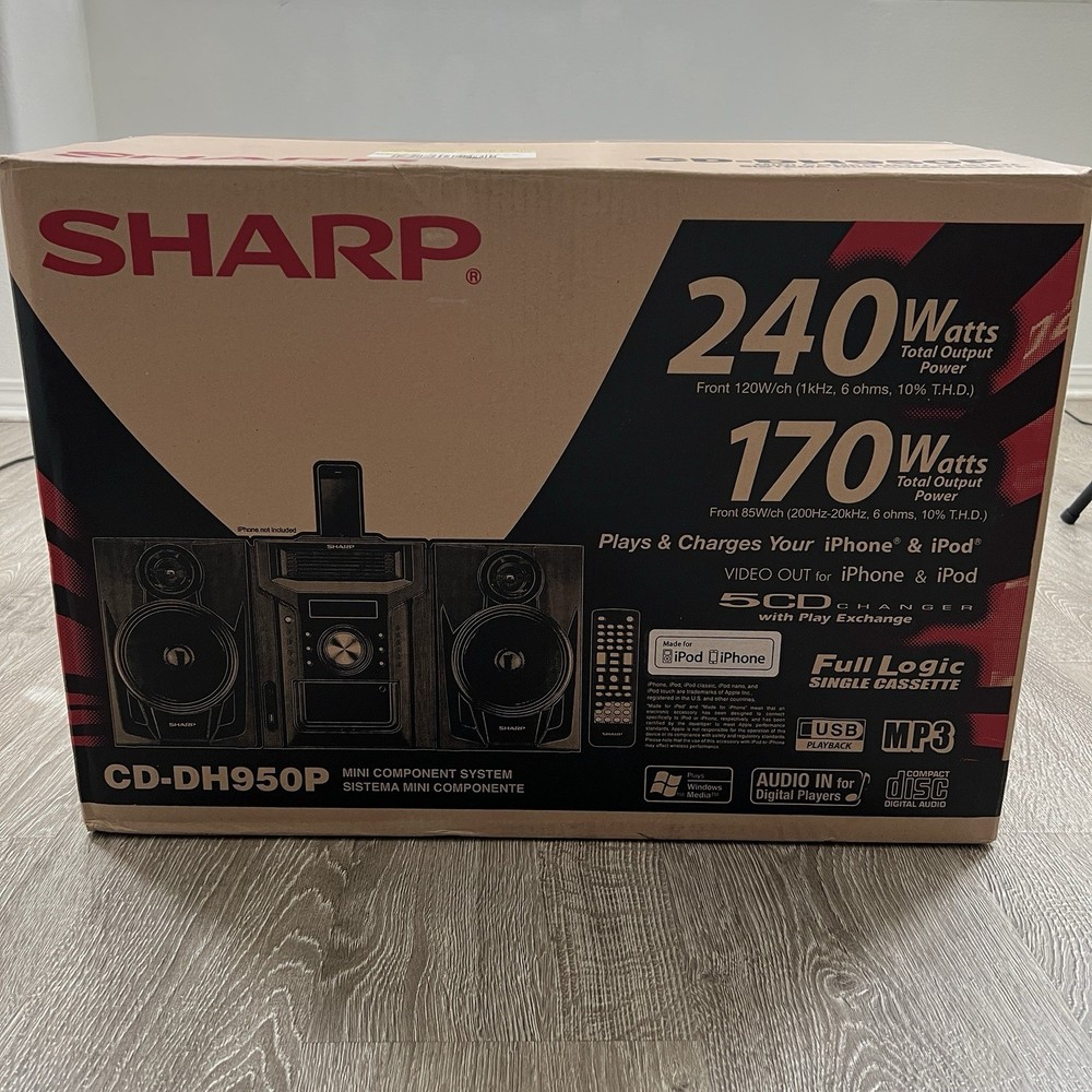 SHARP CD-DH950p Mini Component Stereo System 5 Disc CD Cassette iPod WORKING