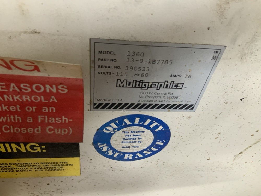 MULTIGRAPHICS 1360 Printing Press On Off Switch For Press And Feeder