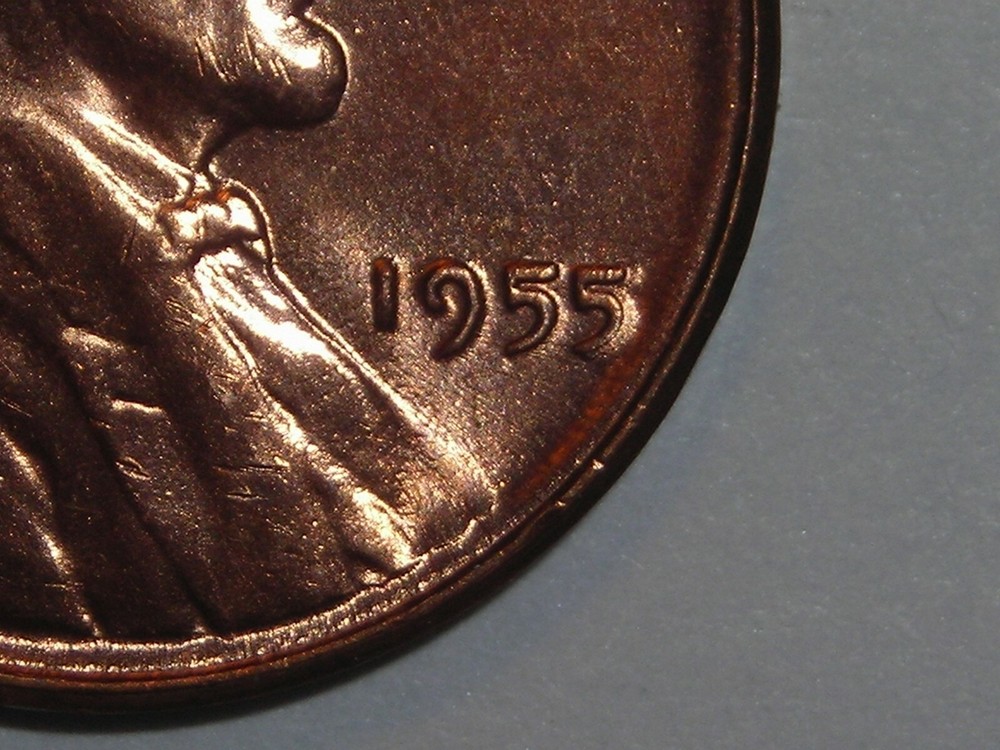 wheat penny 1955 CUD,MOLD ERROR RED BU #3 UNC LINCOLN CENT SHARP ERROR