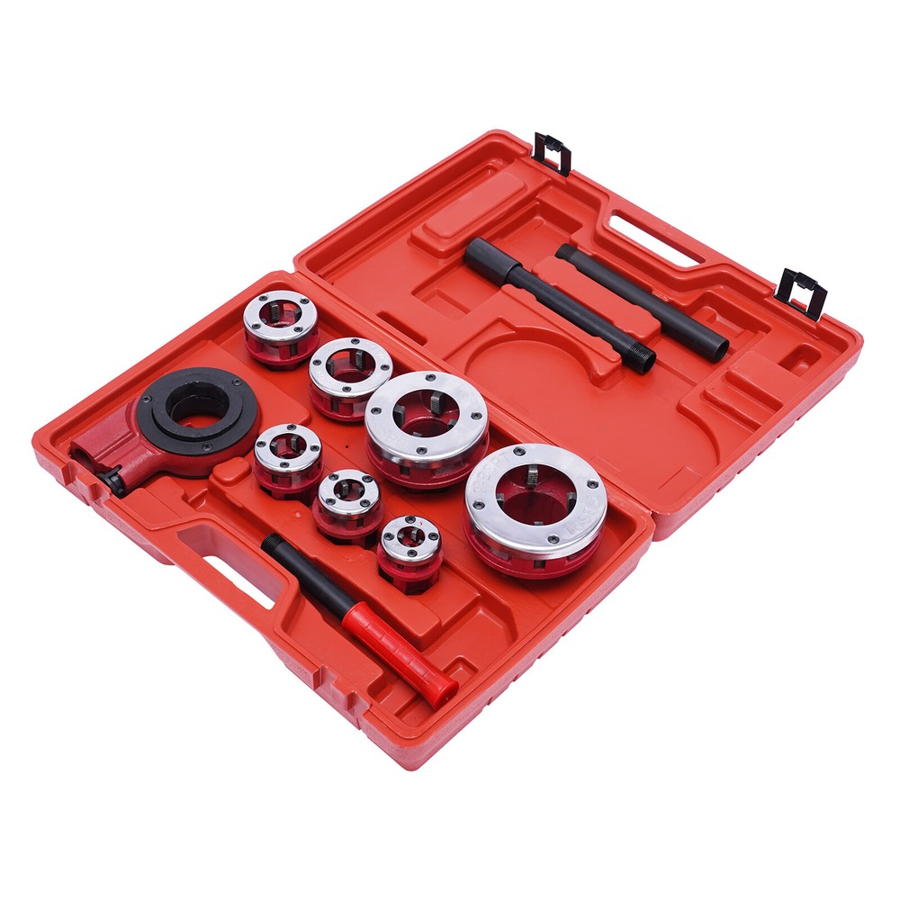 BSPT Manual Pipe Threader 3/8" to 2" 7 Dies Set Threading Tool Ratchet w/ Handle