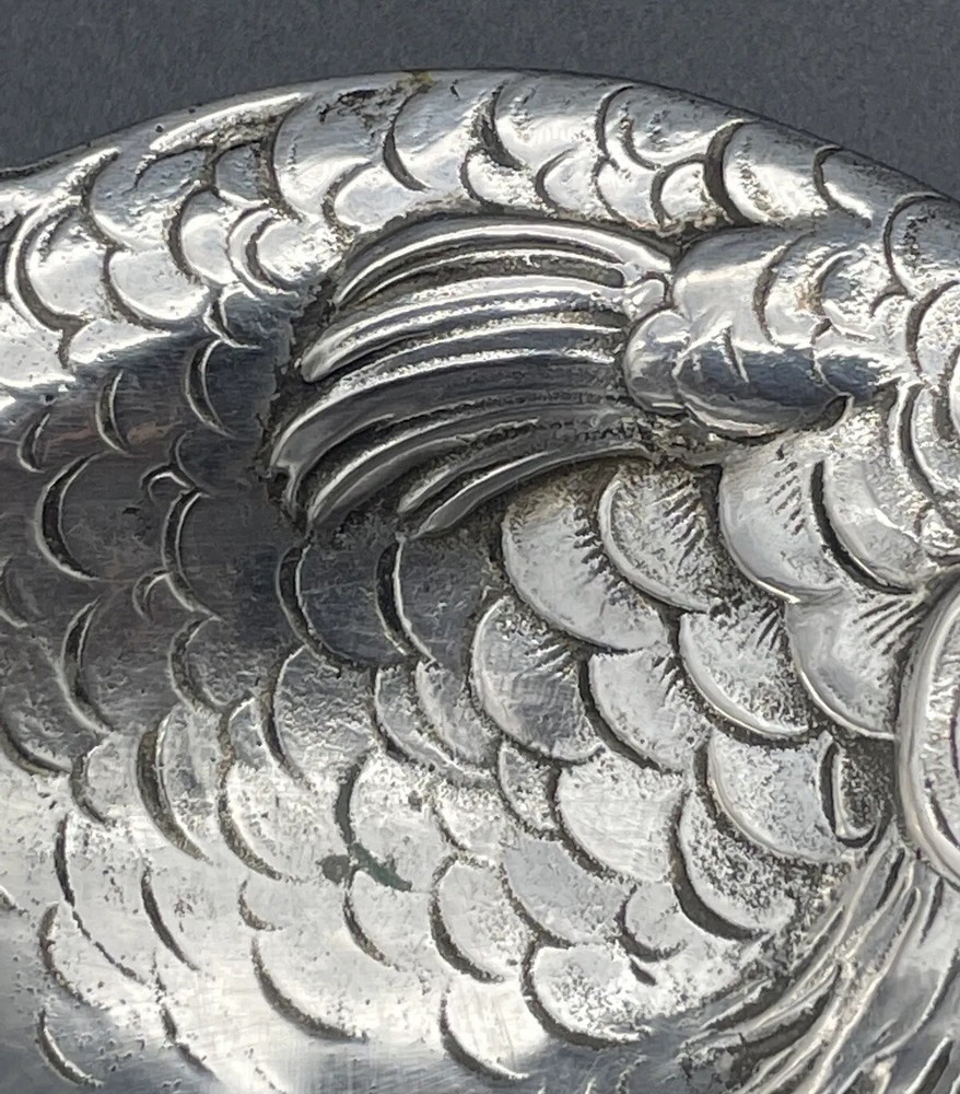 Unusual Cast 800 Silver Figural Fish Form Open Salt Cellar