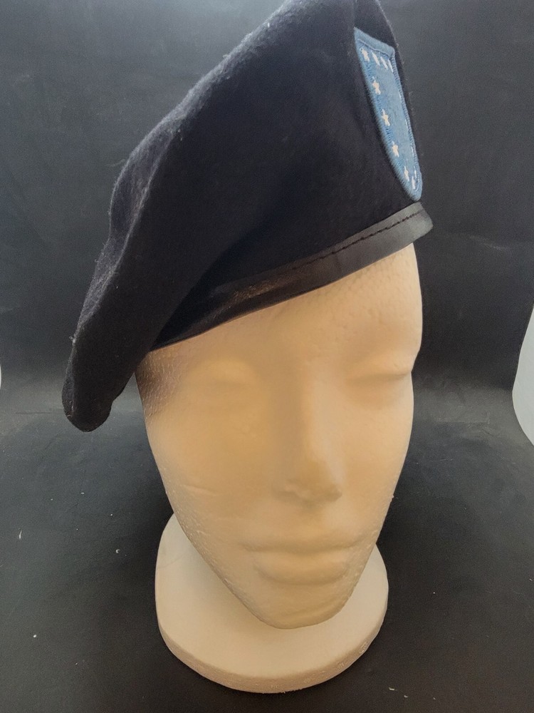 US Army Black Wool Beret with Flash Patch - Size: M ( 7 )